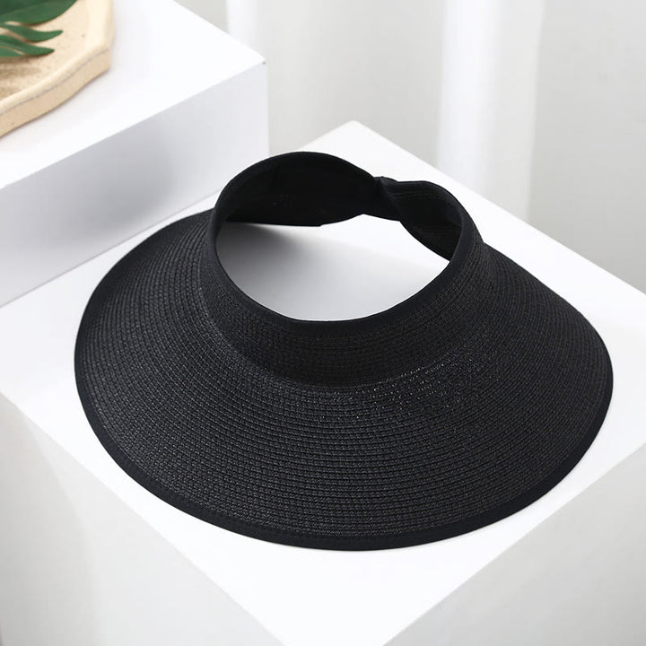 Tragbarer, offener Stroh-Strandhut für Damen mit breiter Krempe - Schwarz - Verstellbar (ca. 21 5/8"-22 7/8") - image 2