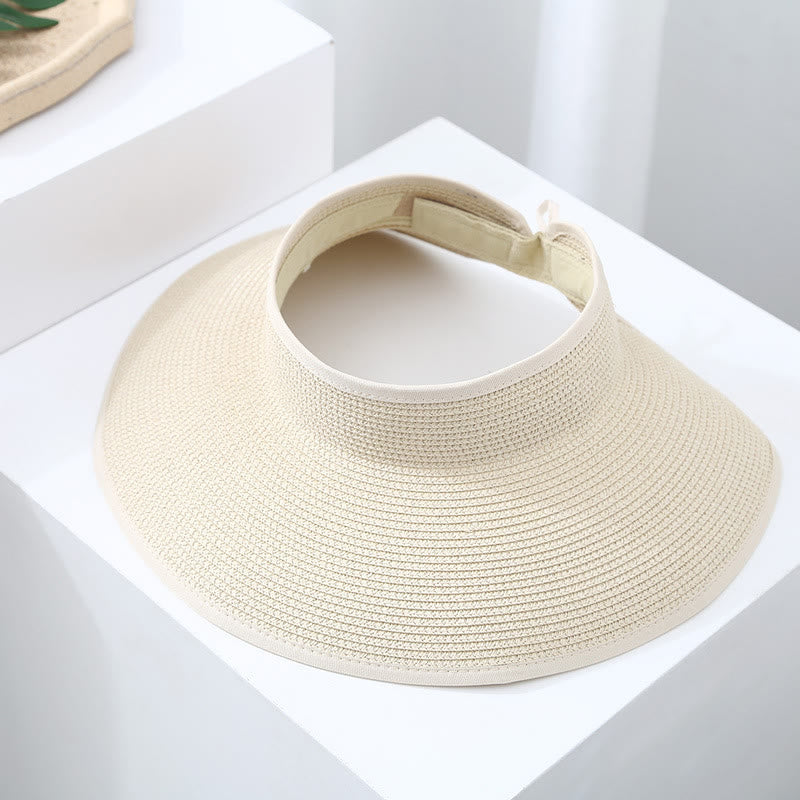 Tragbarer, offener Stroh-Strandhut für Damen mit breiter Krempe - Beige - Verstellbar (ca. 21 5/8"-22 7/8") - image 1