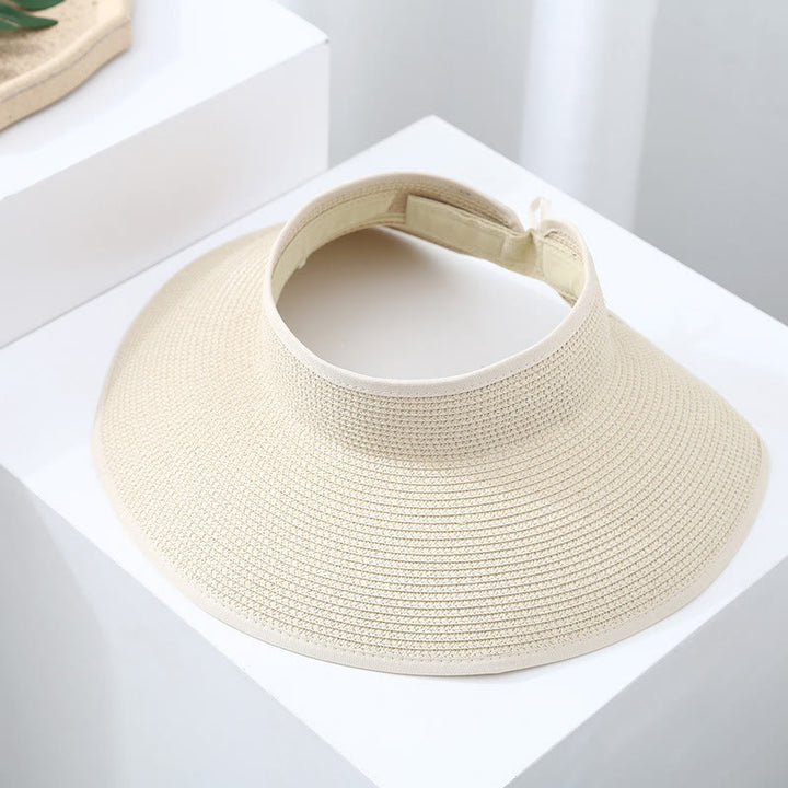 Tragbarer, offener Stroh-Strandhut für Damen mit breiter Krempe - Beige - Verstellbar (ca. 21 5/8"-22 7/8") - image 1