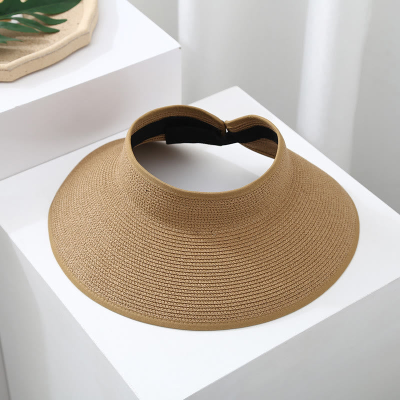 Tragbarer, offener Stroh-Strandhut für Damen mit breiter Krempe - Khaki - Verstellbar (ca. 21 5/8"-22 7/8") - image 0