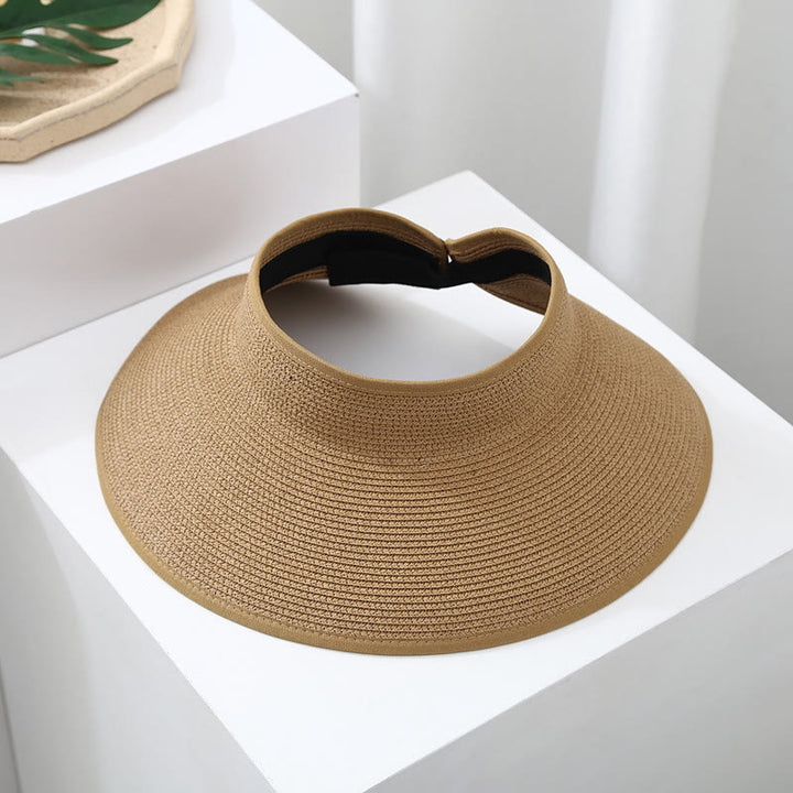 Tragbarer, offener Stroh-Strandhut für Damen mit breiter Krempe - Khaki - Verstellbar (ca. 21 5/8"-22 7/8") - image 0