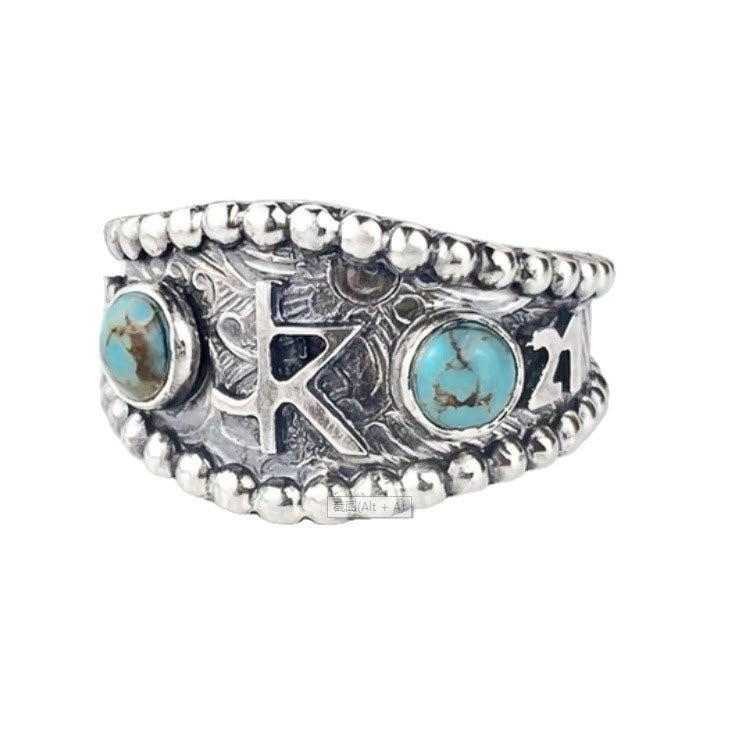 Vintage Ring im Western-Stil mit geometrischem Türkis-Inlay und Initialen - K - 10 - image 4