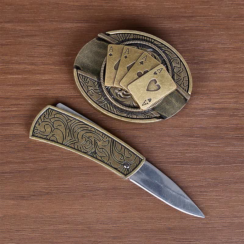 Four Aces Poker DIY Verstecktes Klappmesser Schnalle Ledergürtel - image 1
