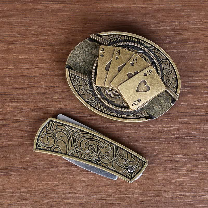 Four Aces Poker DIY Verstecktes Klappmesser Schnalle Ledergürtel - image 2