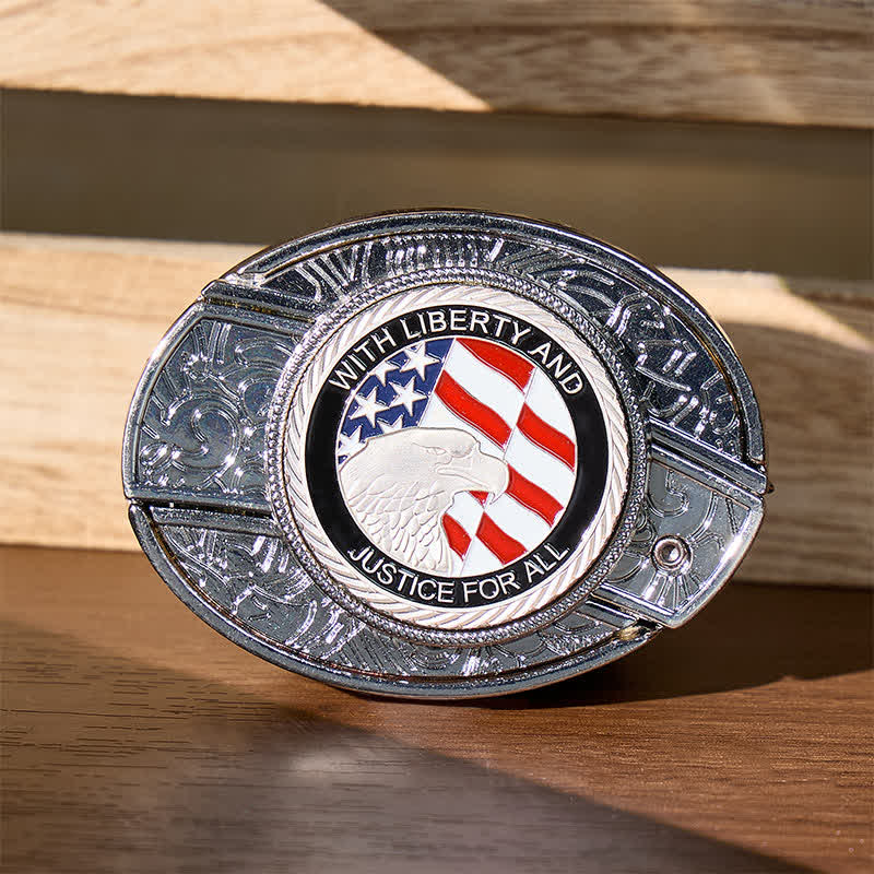 Liberty & Justice DIY Verstecktes Klappmesser Ledergürtel mit Adlerschnalle - Amerikanische Flagge Adler - Ohne Gürtel - Nicht im Lieferumfang enthalten: Gürtel - image 0