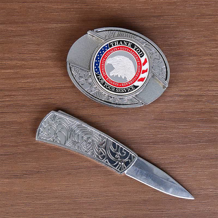 Ehren & Mut DIY Verstecktes Klappmesser Adlerschnalle Ledergürtel - image 1