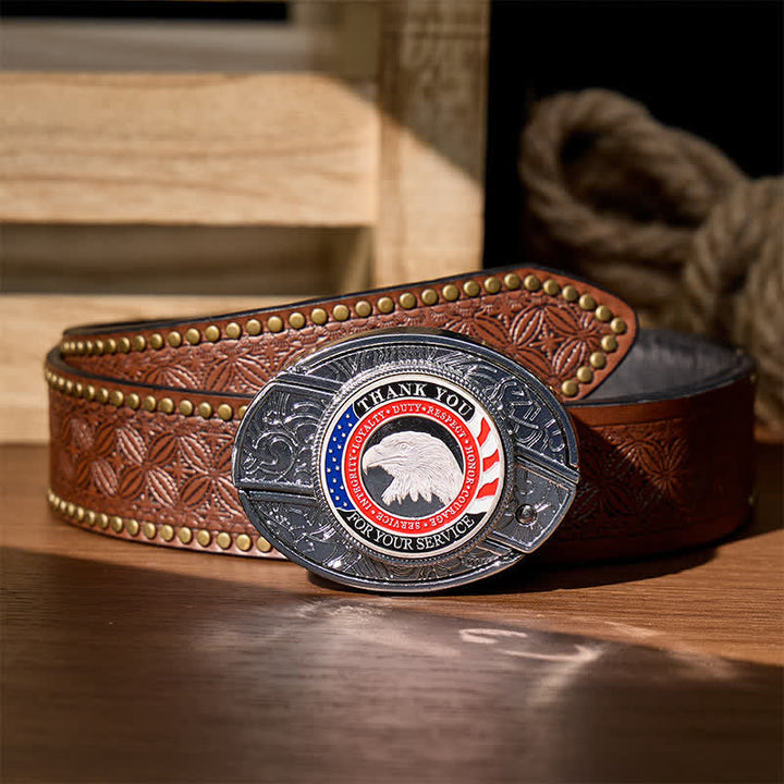 Ehren & Mut DIY Verstecktes Klappmesser Adlerschnalle Ledergürtel - Patriotischer Adler - Brauner Nietgürtel - 42 - image 6