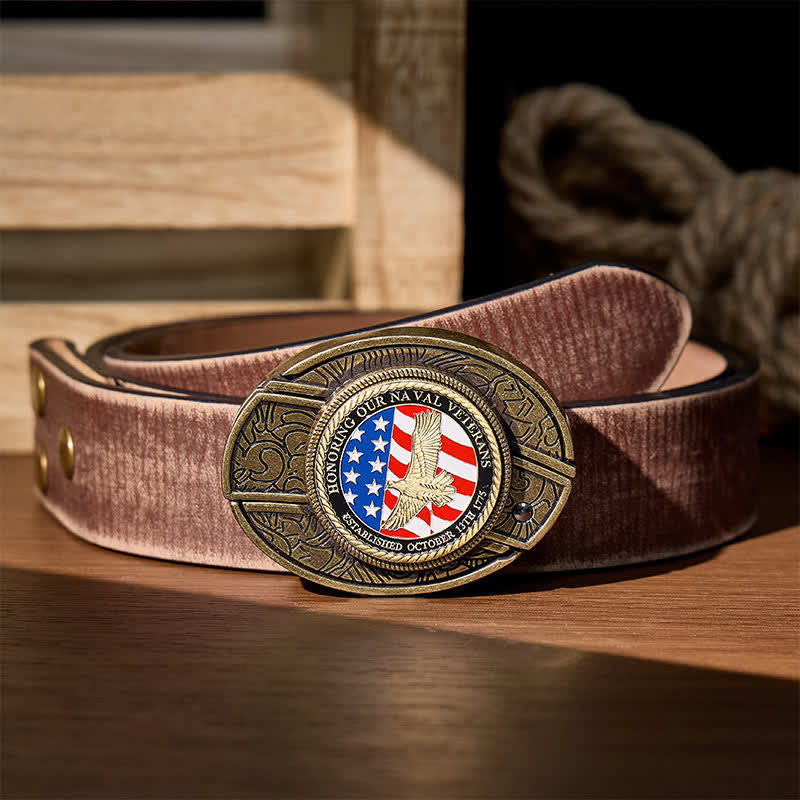 Ehrung von Marineveteranen: Selbstgemachter Gürtel mit verstecktem Klappmesser und Adlerschnalle aus Leder - Patriotischer Adler & Flagge - Brauner, abgenutzter Gürtel - 42 - image 7