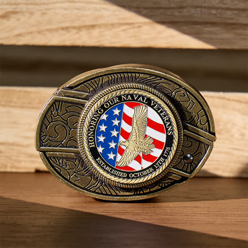 Ehrung von Marineveteranen: Selbstgemachter Gürtel mit verstecktem Klappmesser und Adlerschnalle aus Leder - Patriotischer Adler & Flagge - Ohne Gürtel - Nicht im Lieferumfang enthalten: Gürtel - image 0