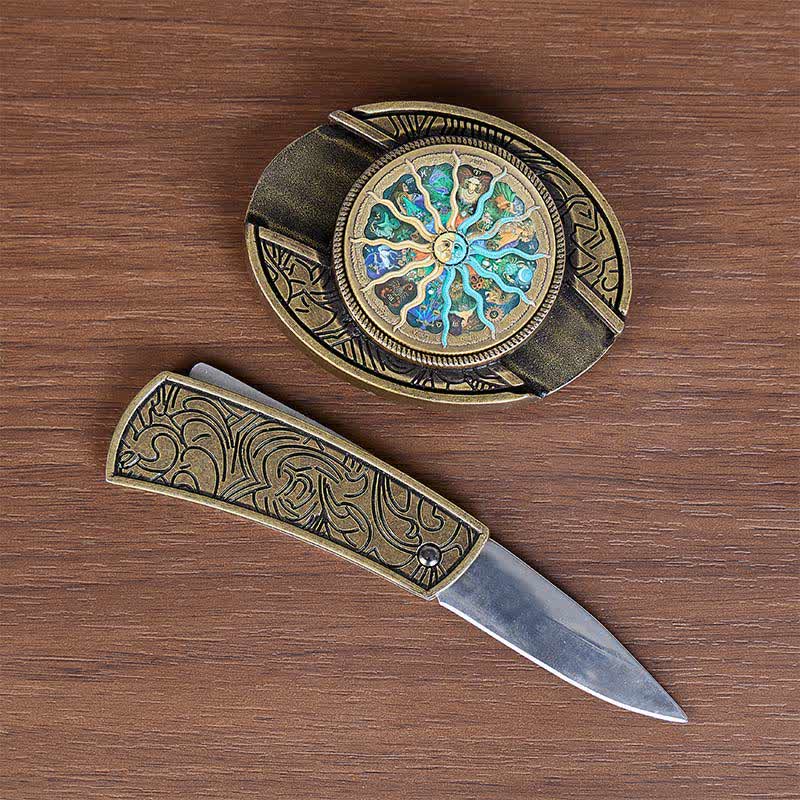 Bronzener Astrologie-Tidiac DIY Verstecktes Klappmesser Schnalle Ledergürtel - image 1