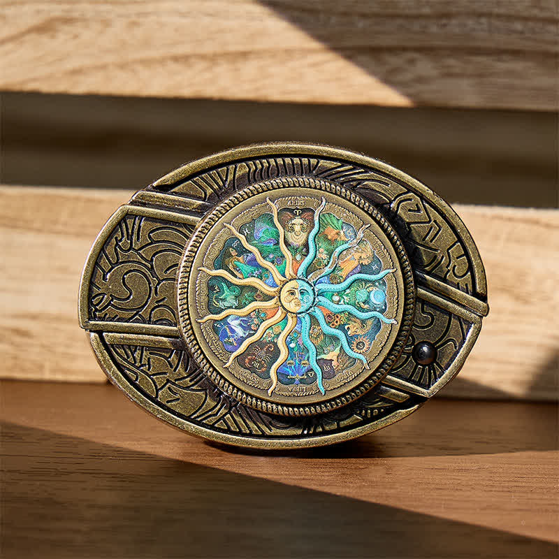 Bronzener Astrologie-Tidiac DIY Verstecktes Klappmesser Schnalle Ledergürtel - Bronze - Ohne Gürtel - Nicht im Lieferumfang enthalten: Gürtel - image 0