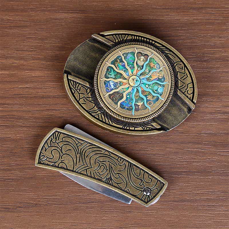Bronzener Astrologie-Tidiac DIY Verstecktes Klappmesser Schnalle Ledergürtel - image 10