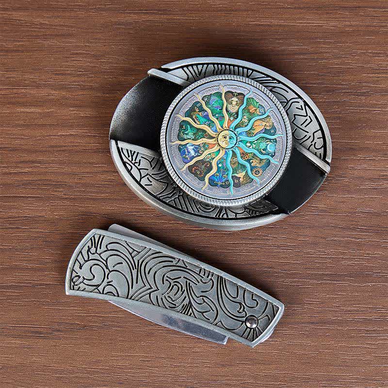 Silberner Astrologie-Tidiac DIY Verstecktes Klappmesser Schnalle Ledergürtel - image 9