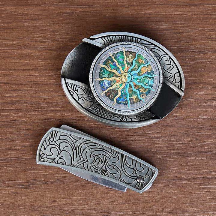 Silberner Astrologie-Tidiac DIY Verstecktes Klappmesser Schnalle Ledergürtel - image 9