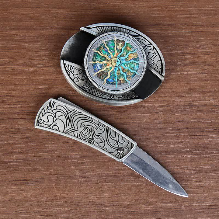 Silberner Astrologie-Tidiac DIY Verstecktes Klappmesser Schnalle Ledergürtel - image 1