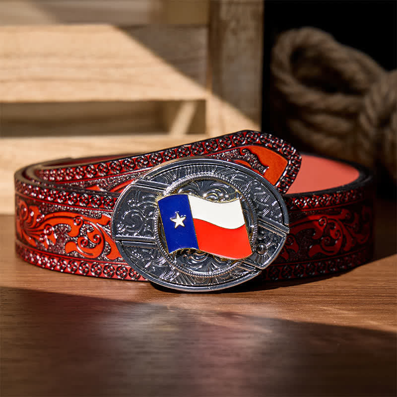 Texas-Staatsflagge DIY Verstecktes Klappmesser Schnalle Ledergürtel - Texas-Staatsflagge - Brauner geschnitzter Gürtel - 42 - image 6