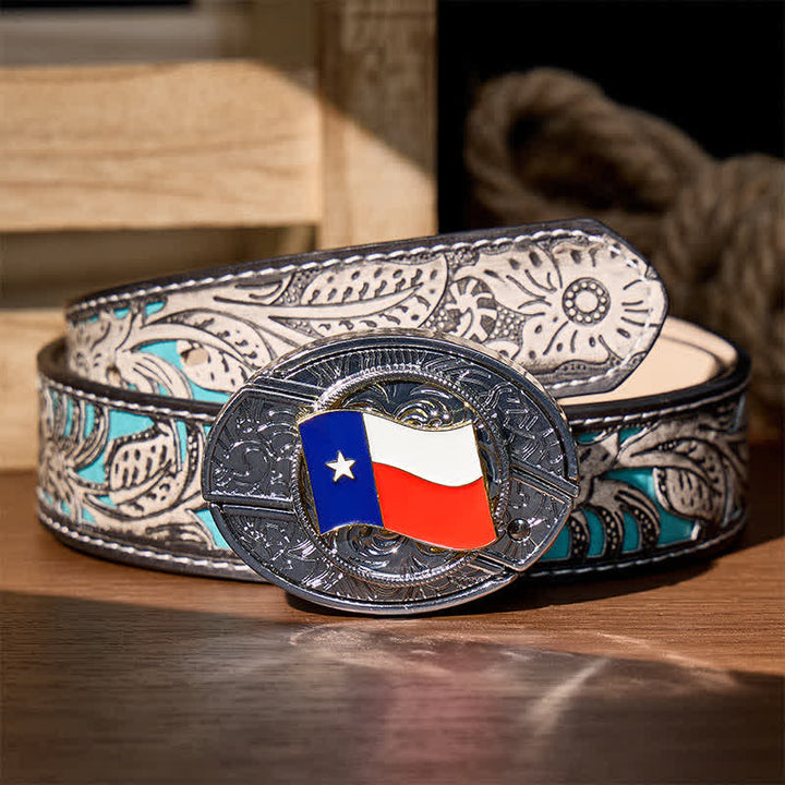 Texas-Staatsflagge DIY Verstecktes Klappmesser Schnalle Ledergürtel - Texas-Staatsflagge - Grauer Gürtel mit Blumenmuster - 42 - image 8