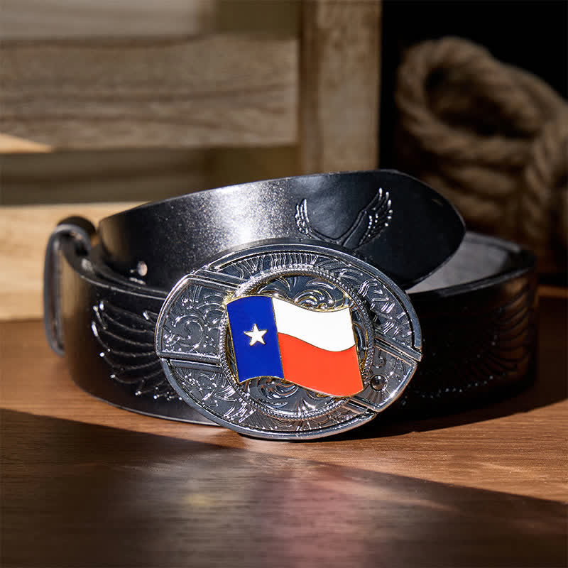 Texas-Staatsflagge DIY Verstecktes Klappmesser Schnalle Ledergürtel - Texas-Staatsflagge - Schwarzer Gürtel mit Adlerprägung - 42 - image 2