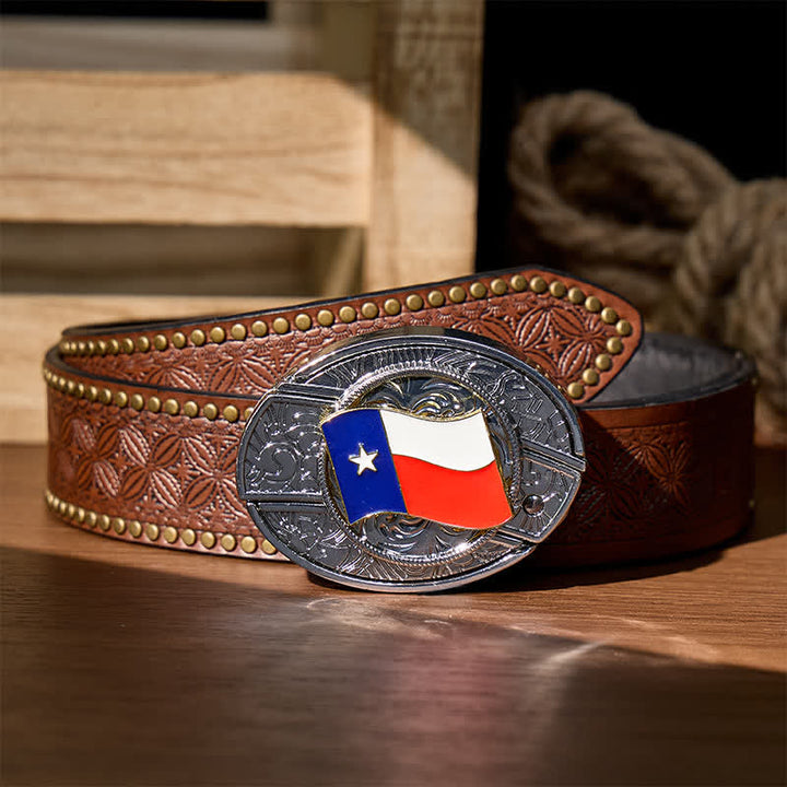 Texas-Staatsflagge DIY Verstecktes Klappmesser Schnalle Ledergürtel - Texas-Staatsflagge - Brauner Nietgürtel - 42 - image 4