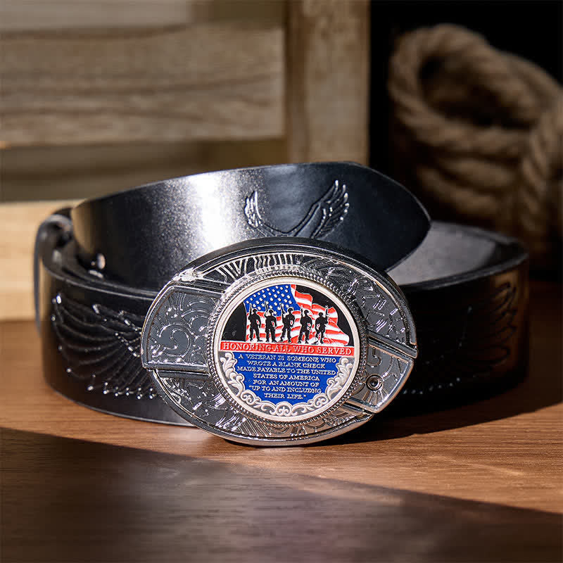 Patriotisches Zitat DIY Verstecktes Klappmesser Flaggenschnalle Ledergürtel - Patriotisches Zitat - Schwarzer Gürtel mit Adlerprägung - 42 - image 2