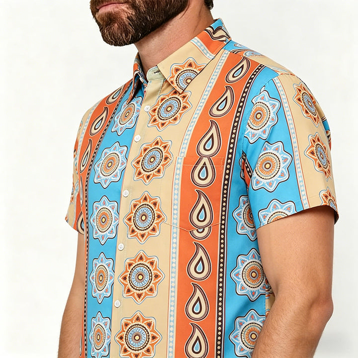 Herrenhemd mit Vintage-Western-Print, kurzen Ärmeln und Knopfleiste - image 3