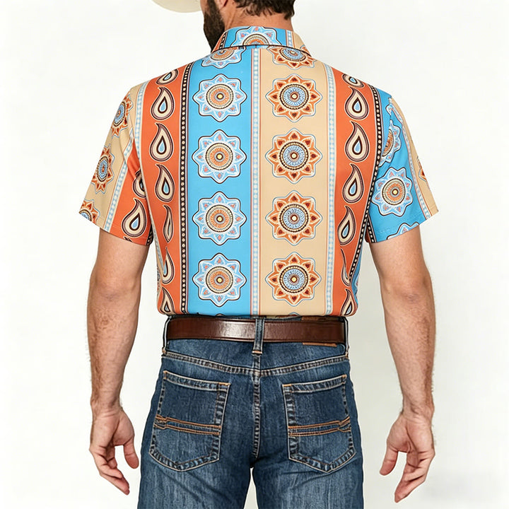 Herrenhemd mit Vintage-Western-Print, kurzen Ärmeln und Knopfleiste - image 2