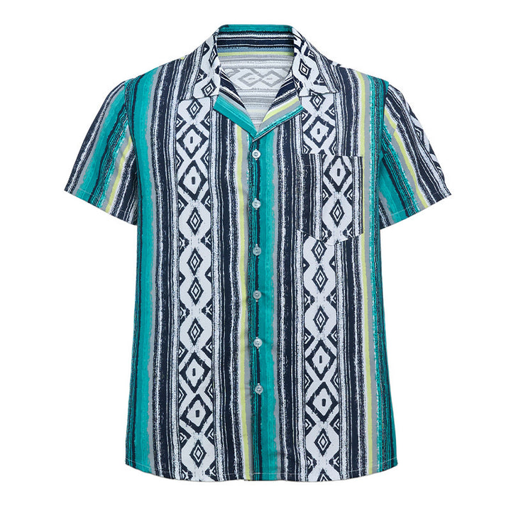 Lässiges Herren-Sommerhemd mit Streifenmuster, kurzen Ärmeln und Knopfleiste - image 8
