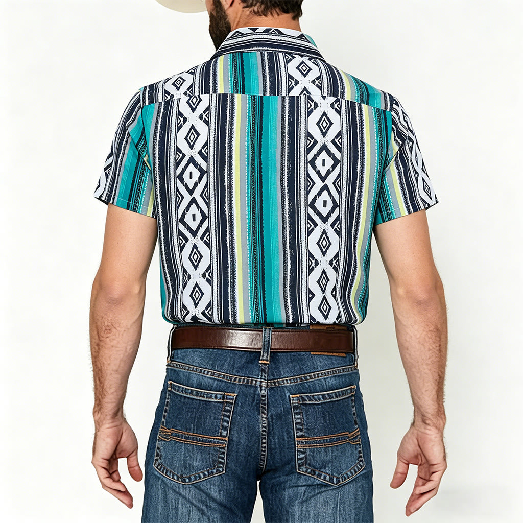Lässiges Herren-Sommerhemd mit Streifenmuster, kurzen Ärmeln und Knopfleiste - image 2