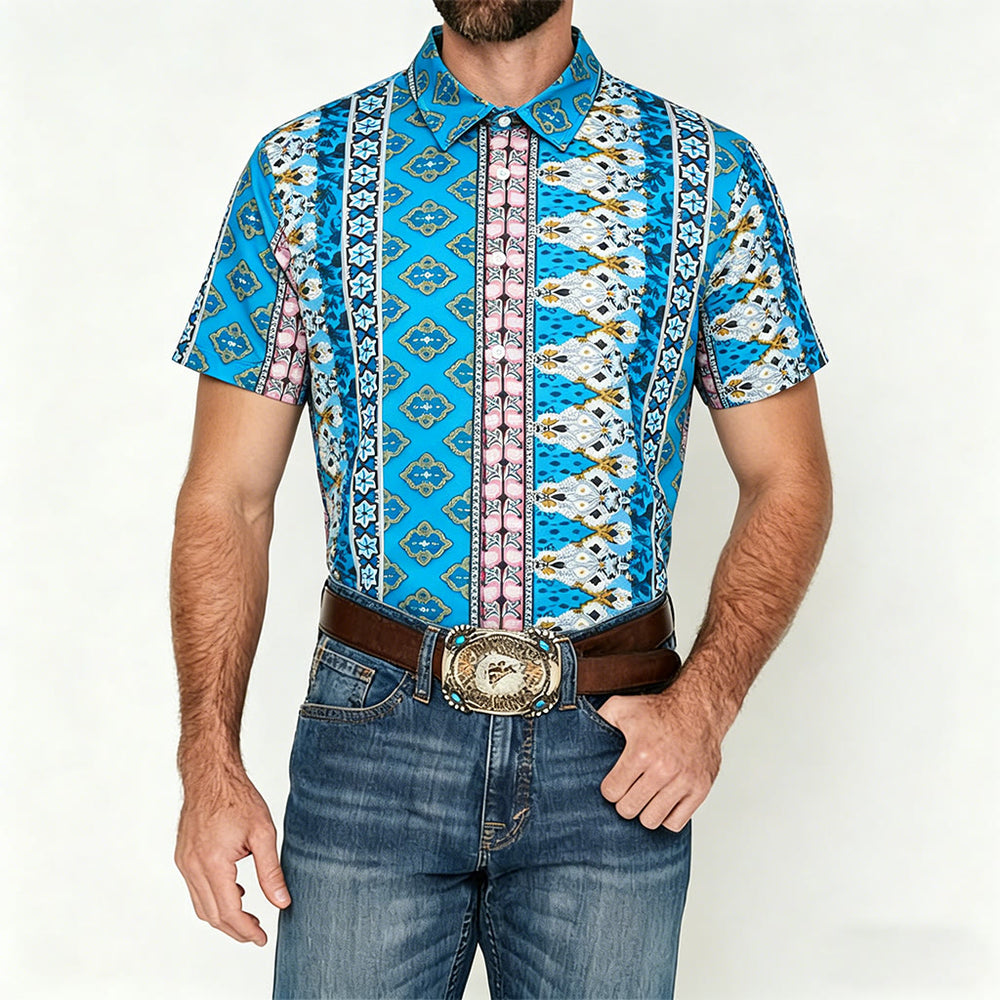 Herren-Sommerhemd mit Western-Grafikprint, Kurzarm - image 1
