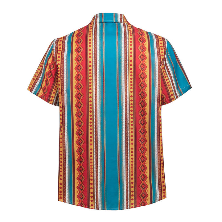 Retro-Western-Freizeithemd für Herren mit geometrischen Streifen und kurzen Ärmeln - image 9