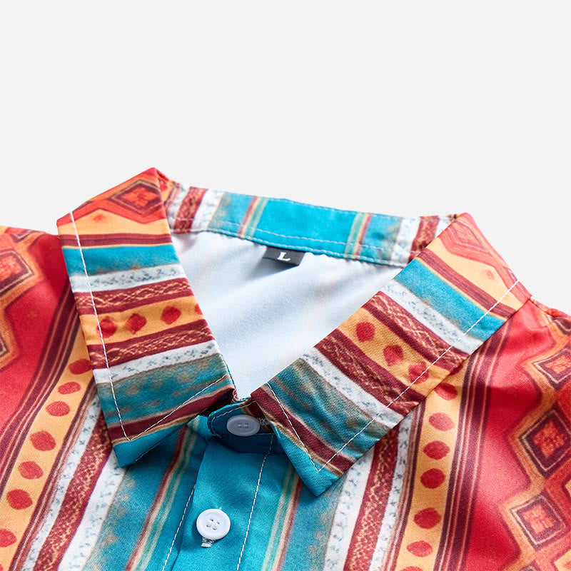 Retro-Western-Freizeithemd für Herren mit geometrischen Streifen und kurzen Ärmeln - image 6