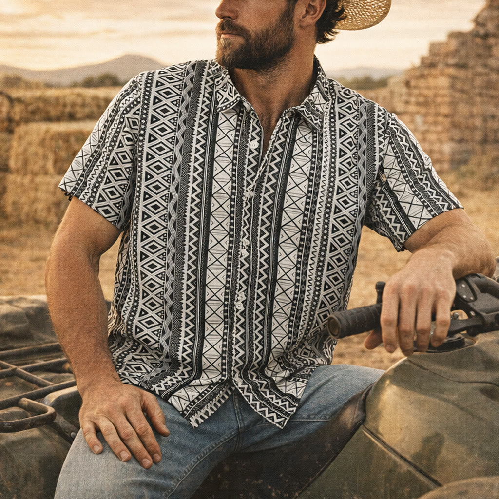 Lässiges Herren-Sommerhemd mit Grafikprint, kurzen Ärmeln und Knopfleiste - Weiß - 4XL - image 0