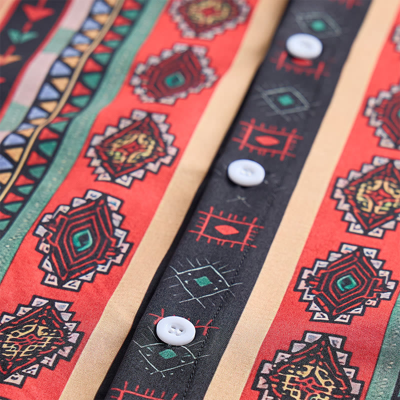 Herrenmode Western-Freizeithemd mit Tribal-Streifenmuster, Kurzarm - image 6