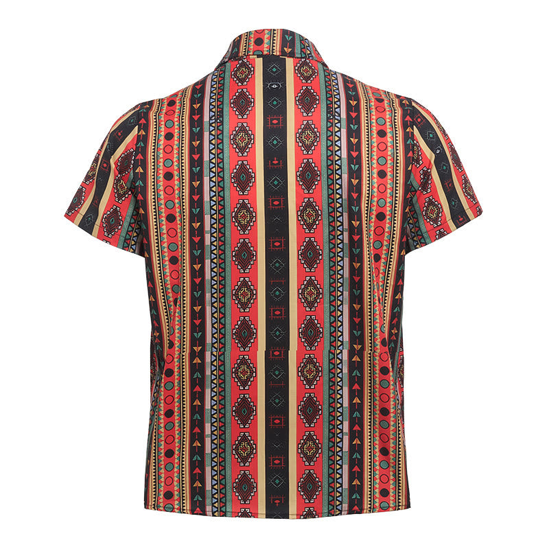Herrenmode Western-Freizeithemd mit Tribal-Streifenmuster, Kurzarm - image 9