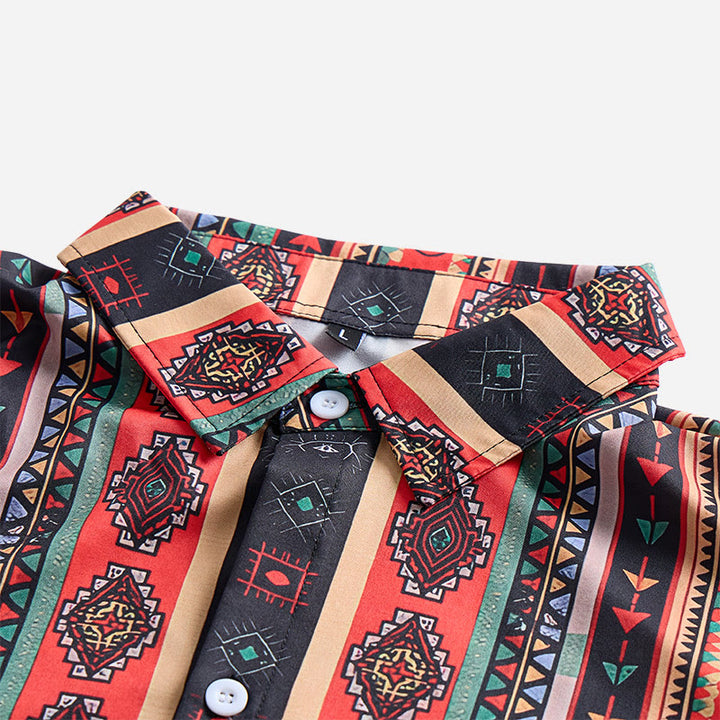 Herrenmode Western-Freizeithemd mit Tribal-Streifenmuster, Kurzarm - image 7