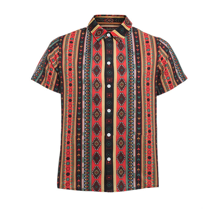Herrenmode Western-Freizeithemd mit Tribal-Streifenmuster, Kurzarm - image 8