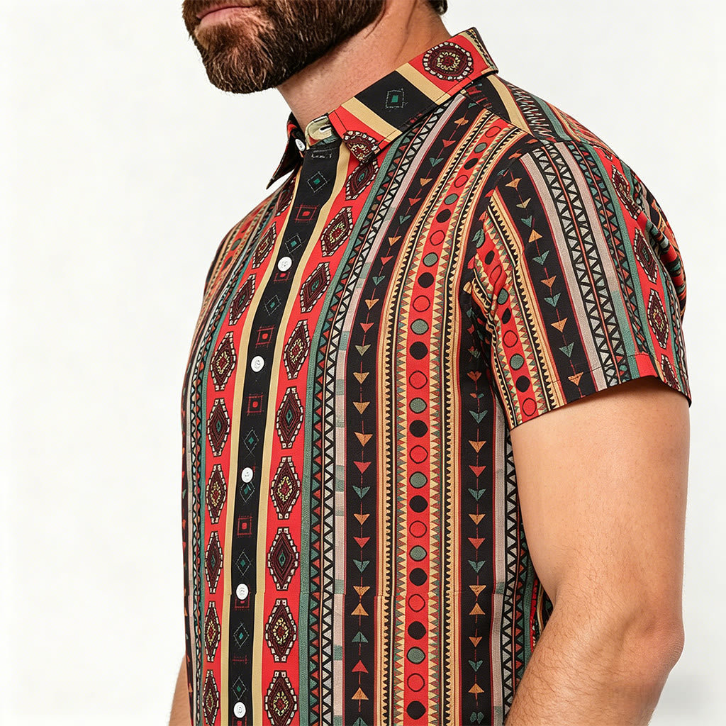 Herrenmode Western-Freizeithemd mit Tribal-Streifenmuster, Kurzarm - image 3