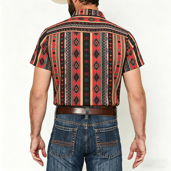 Herrenmode Western-Freizeithemd mit Tribal-Streifenmuster, Kurzarm - image 2