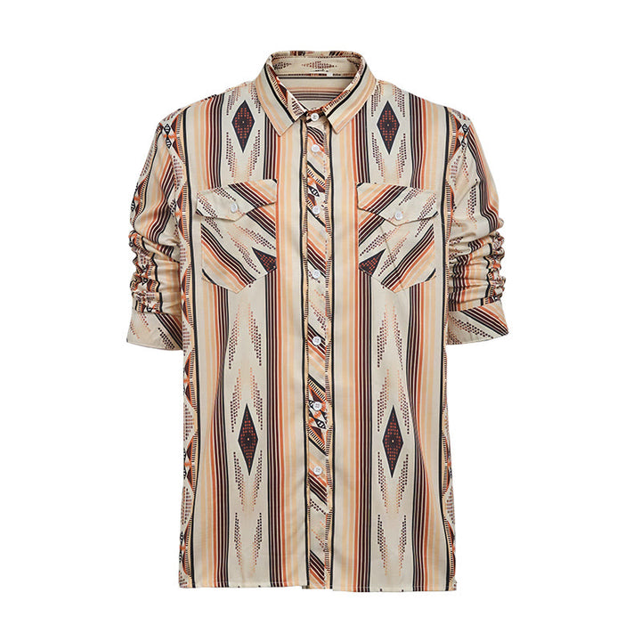 Herren Sommerhemd im Westernstil mit geometrischen Streifen, langen Ärmeln und Knopfleiste - image 9