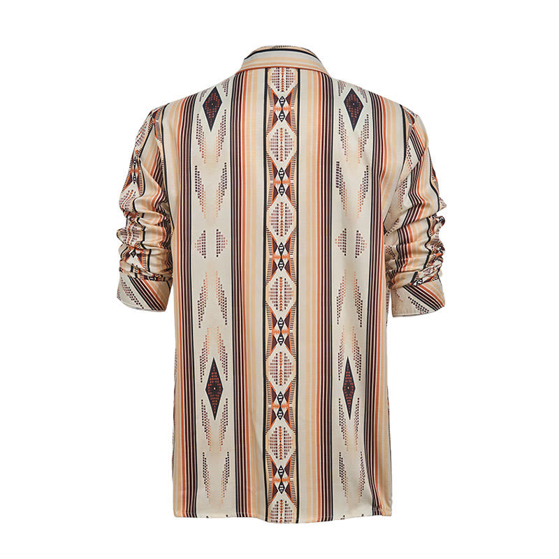 Herren Sommerhemd im Westernstil mit geometrischen Streifen, langen Ärmeln und Knopfleiste - image 10