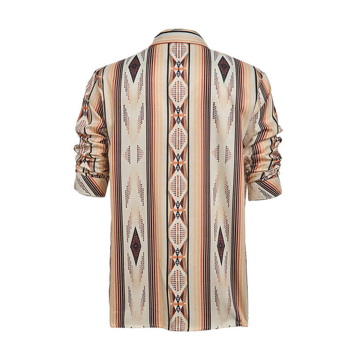 Herren Sommerhemd im Westernstil mit geometrischen Streifen, langen Ärmeln und Knopfleiste - image 10