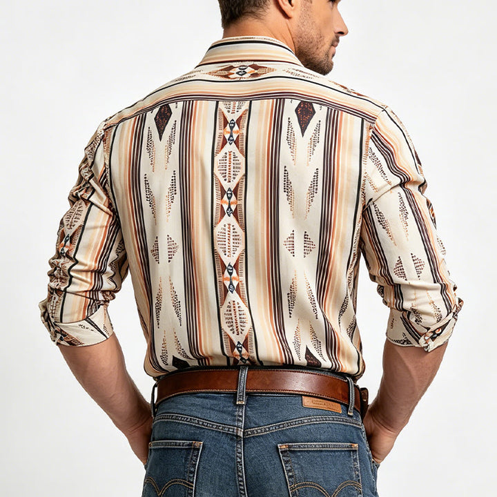 Herren Sommerhemd im Westernstil mit geometrischen Streifen, langen Ärmeln und Knopfleiste - image 2