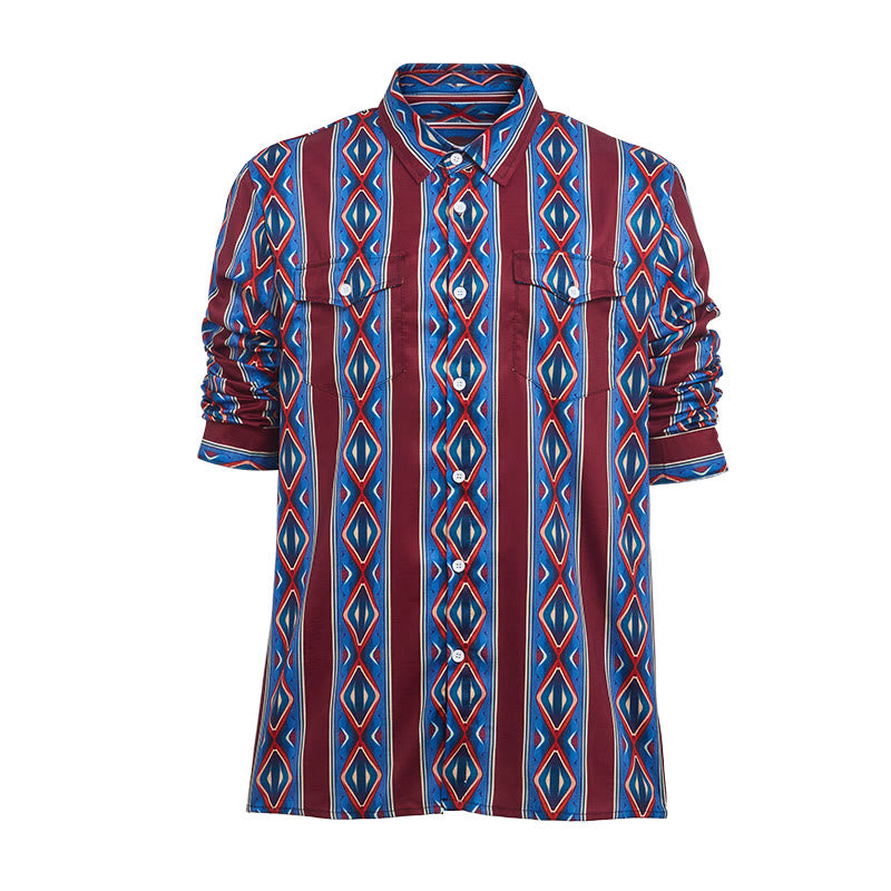 Retro-Cowboyhemd für Herren, rot-blau gestreift, langärmelig - image 8