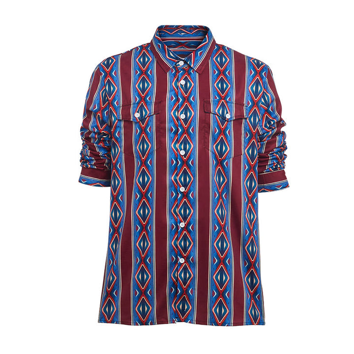 Retro-Cowboyhemd für Herren, rot-blau gestreift, langärmelig - image 8
