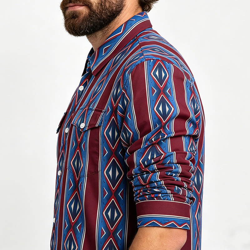Retro-Cowboyhemd für Herren, rot-blau gestreift, langärmelig - image 3