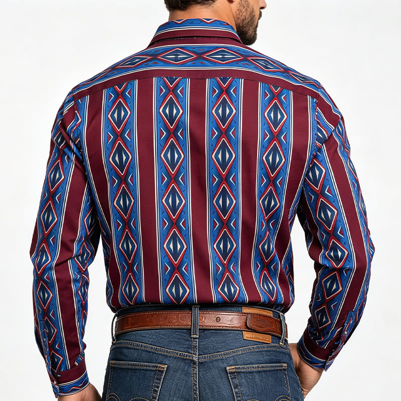 Retro-Cowboyhemd für Herren, rot-blau gestreift, langärmelig - image 2