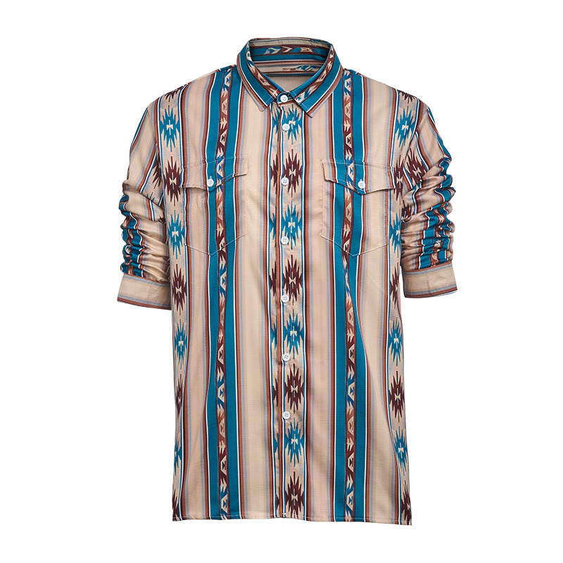 Herren-Freizeithemd mit Vintage-Western-Streifenmuster und langen Ärmeln - image 9