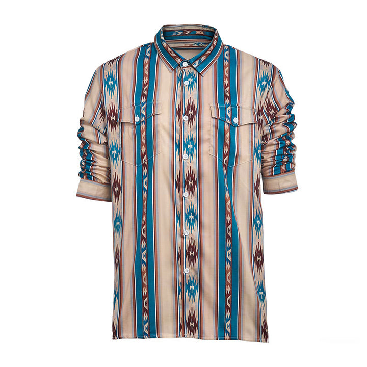 Herren-Freizeithemd mit Vintage-Western-Streifenmuster und langen Ärmeln - image 9