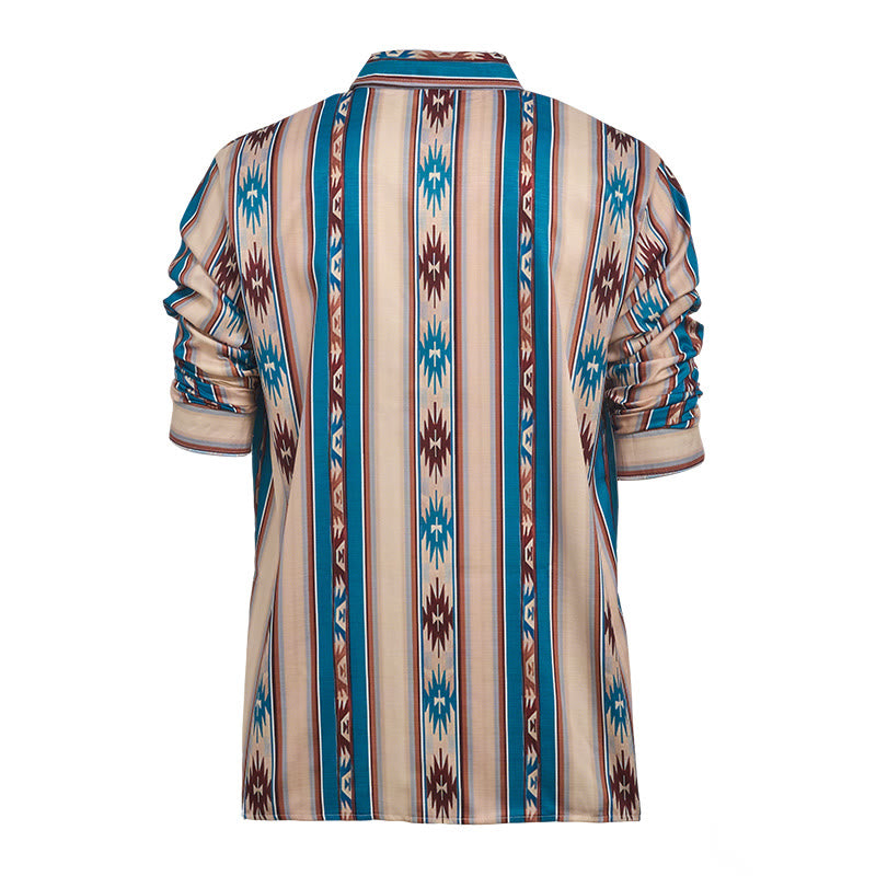 Herren-Freizeithemd mit Vintage-Western-Streifenmuster und langen Ärmeln - image 10