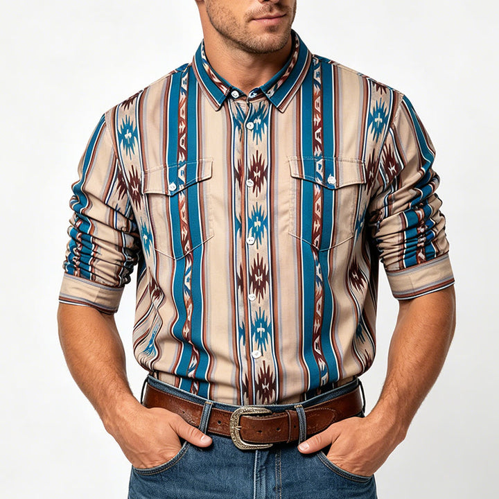 Herren-Freizeithemd mit Vintage-Western-Streifenmuster und langen Ärmeln - image 1